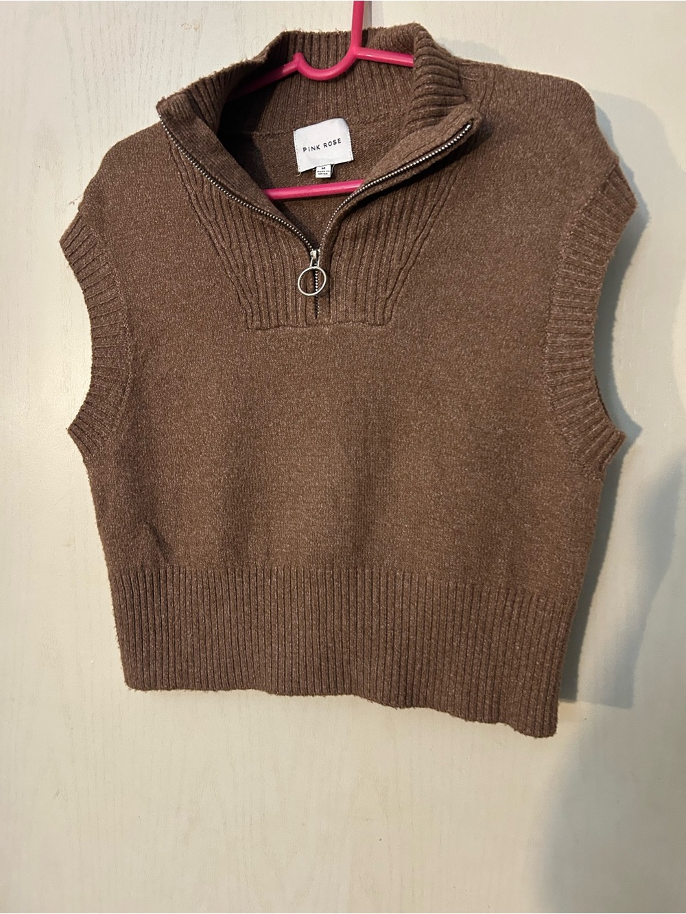 Pink Rose Brown Quarter Zip Sweater Vest Size M Y2K